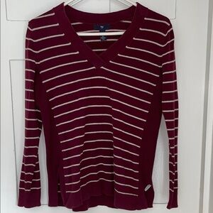 GAP Maroon and White Striped Sweater